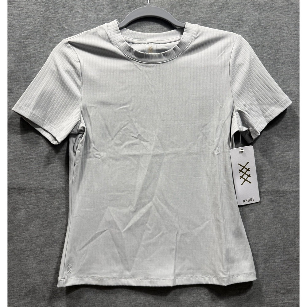 Rhone Womens Med Modern Ribbed Tee Grey Mist Short Sleeve Performance Shirt NEW